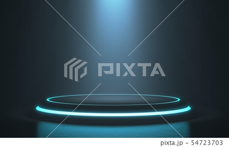 Hexagon Pedestal for display. Blank product stand with light glow. 3D rendering 54723703