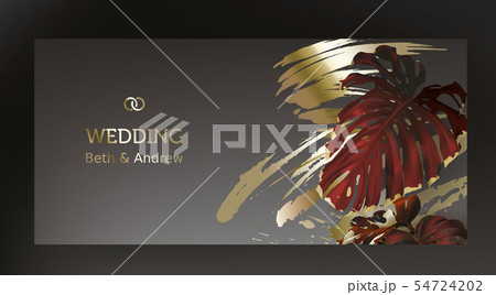 Tropical black and gold leaves on dark background 54724202