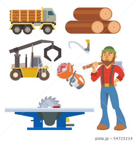 Sawmill woodcutter character logging equipment lumber machine industrial wood timber forest 54725214