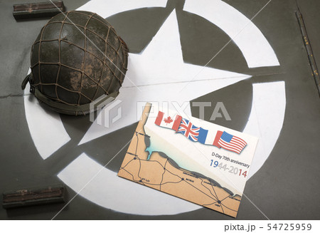 commemorative card of D-Day on the hood of a commemorative card of D-Day on the hood of a 54725959