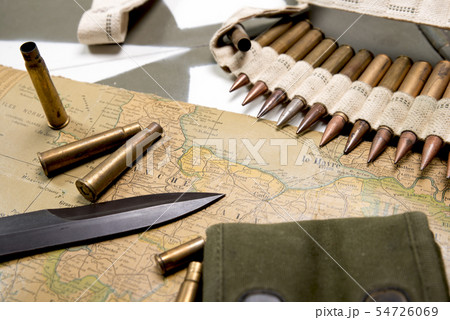 map of Normandy placed on the hood of military 54726069
