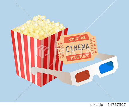 Cinema Tickets, Package of Popcorn and Glasses 54727507