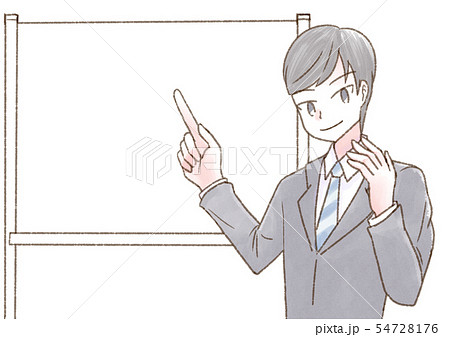 セミナー 男性 黒髪  にんまり 指さし 会話 ホワイトボード文字なし 54728176