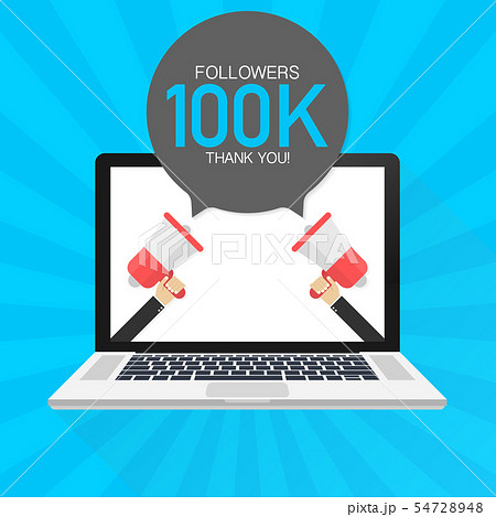 100000 Followers thank you card with laptop 54728948