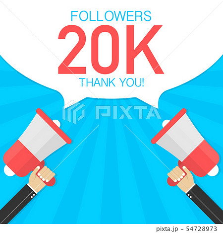 Male hand holding megaphone with 20000 followers, 54728973