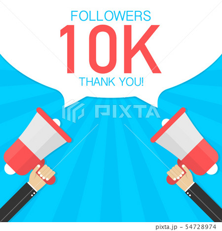 Male hand holding megaphone with 10000 followers, 54728974