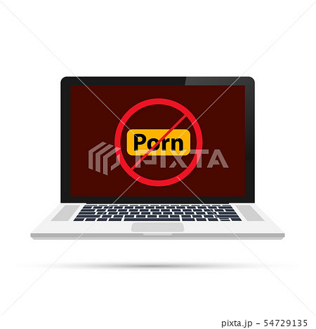 No porno icon on laptop screen on white No porno icon on laptop screen on white 54729135
