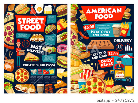 Fast food burger, pizza, hot dog, fries and soda Fast food burger, pizza, hot dog, fries and soda 54731875
