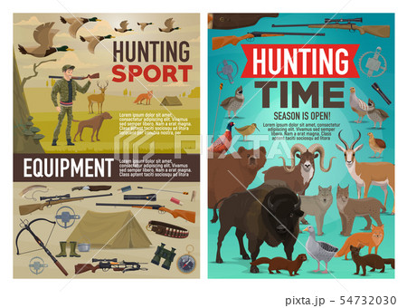 Hunting equipment, hunter, gun, animals and birds Hunting equipment, hunter, gun, animals and birds 54732030