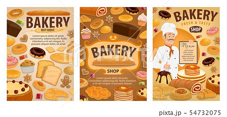 Baker, bread, croissants, baguettes, buns, cakes 54732075