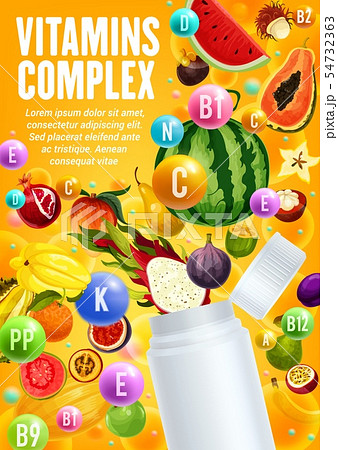 Vitamins complex in tropical fruits and berries 54732363