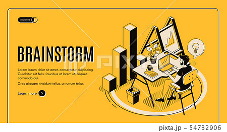 Brainstorm isometric landing page, online service 54732906