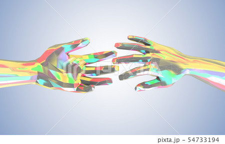 Colorful touching and helping hands low poly style Colorful touching and helping hands low poly style 54733194