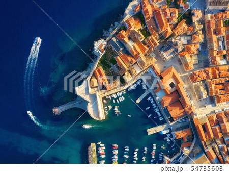 Dudrovnik, Croatia. Aerial view on the old town. Dudrovnik, Croatia. Aerial view on the old town. 54735603
