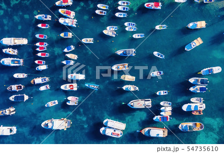 Croatia. Boats on the water surface from top view. 54735610