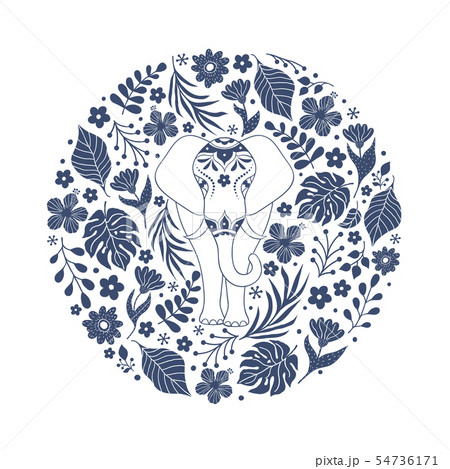 elephant and tropical flowers elephant and tropical flowers 54736171