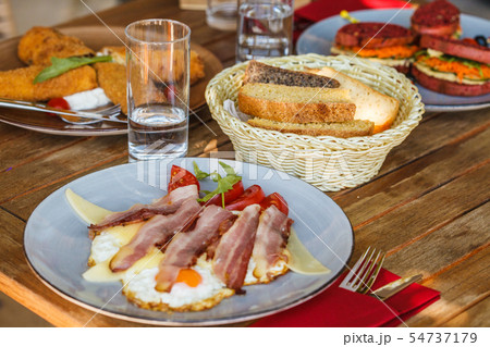 Montenegro breakfast in the restaurant. Montenegro breakfast in the restaurant. 54737179