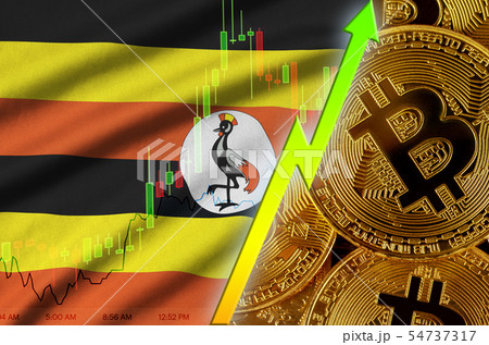 Uganda flag and cryptocurrency growing trend with 54737317