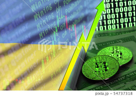 Ukraine flag and cryptocurrency growing trend with Ukraine flag and cryptocurrency growing trend with 54737318