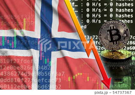 Norway flag and falling red arrow on bitcoin Norway flag and falling red arrow on bitcoin 54737367