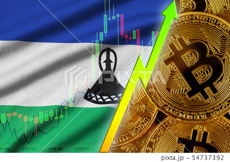 Lesotho flag and cryptocurrency growing trend with 54737392