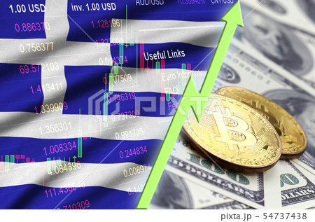 Greece flag and cryptocurrency growing trend with 54737438