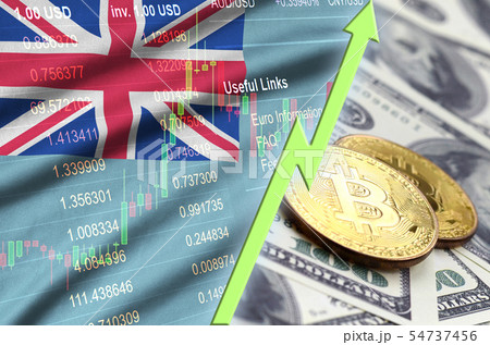 Fiji flag and cryptocurrency growing trend with 54737456