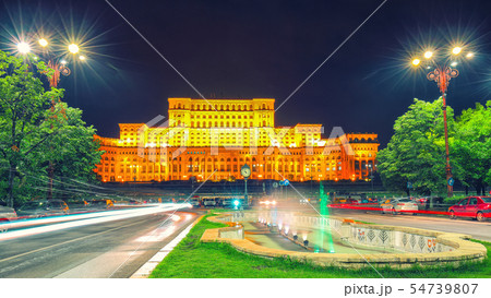 Dramatic evening view of Palace of the Parliament Dramatic evening view of Palace of the Parliament 54739807