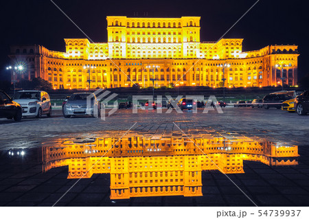 Dramatic evening view of Palace of the Parliament Dramatic evening view of Palace of the Parliament 54739937