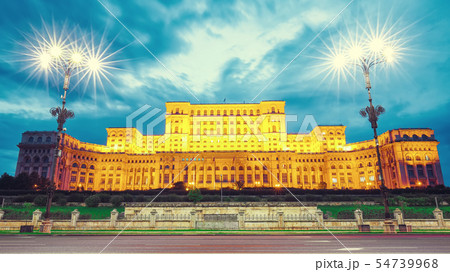 Dramatic evening view of Palace of the Parliament Dramatic evening view of Palace of the Parliament 54739968