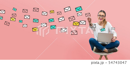Many emails with young woman 54743047