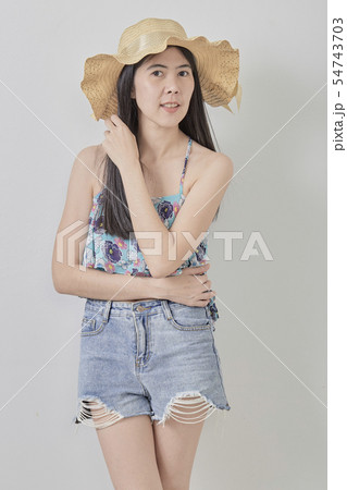 Young beautiful woman wearing hat Young beautiful woman wearing hat 54743703