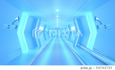 Blue spaceship sci-fi corridor. 54743735