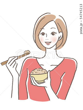 ご飯を食べる女性 雑穀米のイラスト素材