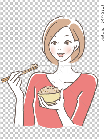 ご飯を食べる女性 雑穀米のイラスト素材