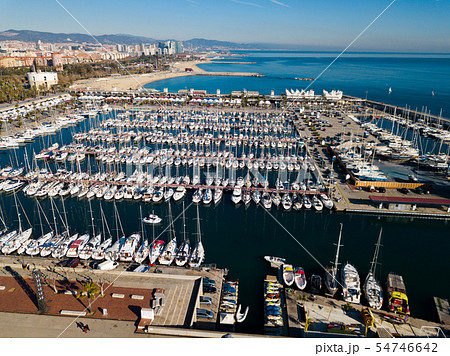 View from drone of ports of Barcelona, Spain 54746642