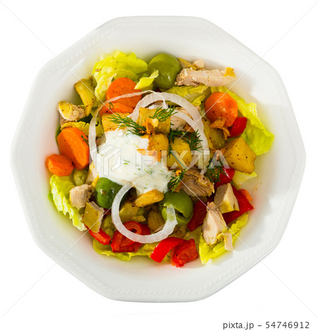 Salad with chicken, eggplants, greens Salad with chicken, eggplants, greens 54746912