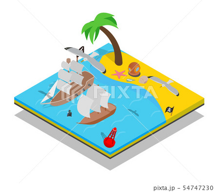 Pirate beach concept banner, isometric style 54747230
