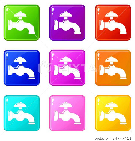 Water tap icons set 9 color collection Water tap icons set 9 color collection 54747411