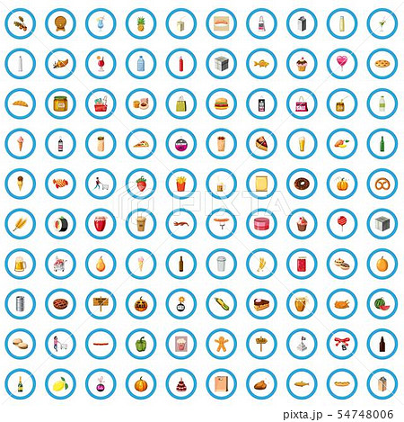 100 grocery store icons set, cartoon style 54748006