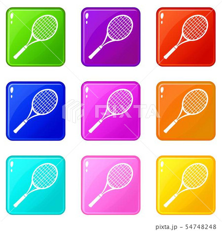 Tennis racket icons set 9 color collection Tennis racket icons set 9 color collection 54748248