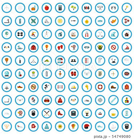 100 hobby excellence icons set, flat style 100 hobby excellence icons set, flat style 54749080
