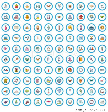 100 hobby icons set, cartoon style 54749254