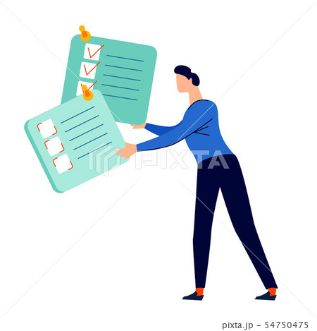 Man holds in hands task card with check marks Man holds in hands task card with check marks 54750475