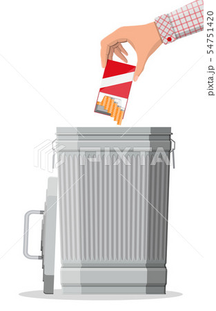 Hand putting cigarettes package in trash bin Hand putting cigarettes package in trash bin 54751420