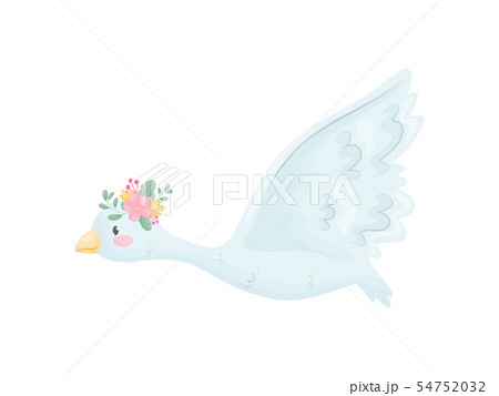 Cute Swan Is Flying Vector Illustration On のイラスト素材