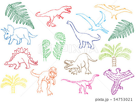 恐竜のクレヨン画のイラスト素材
