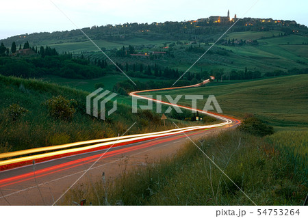 car lights at night in Tuscany car lights at night in Tuscany 54753264