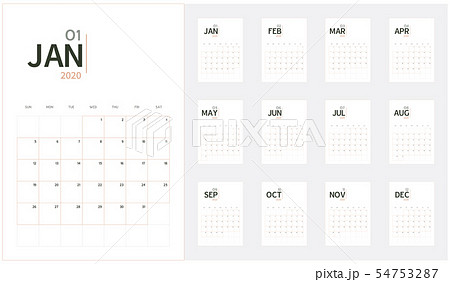 Vector of 2020 new year calendar in minimal table Vector of 2020 new year calendar in minimal table 54753287