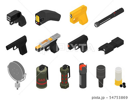 Gun vector military nonlethal weapon grenade-gun army handgun and war automatic firearm with bullet 54753869